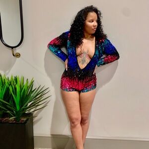 Multicolor Sequin Deep V Romper